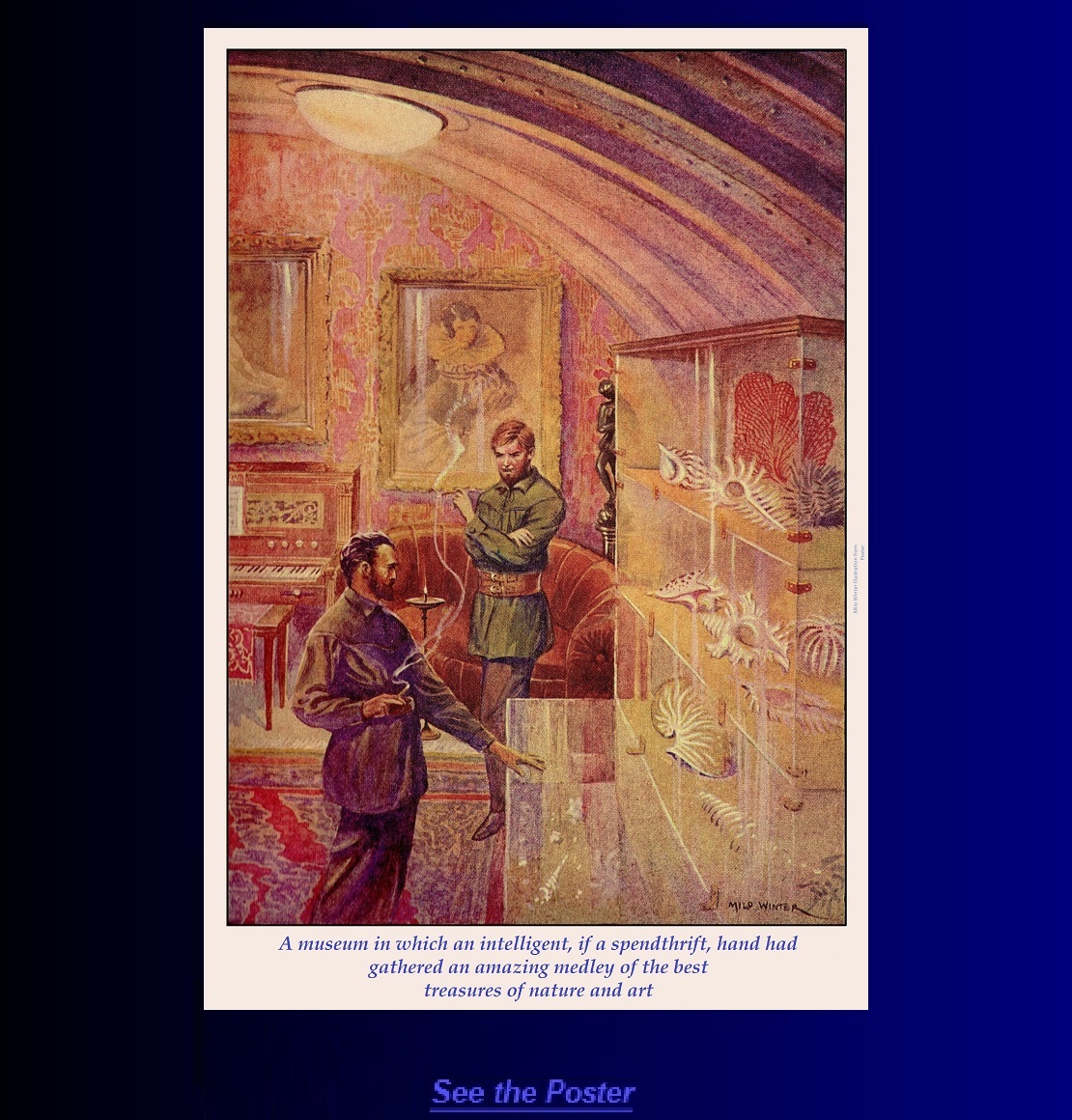 Graphic poster: Captain Nemo shows Prof Arronax his Museum